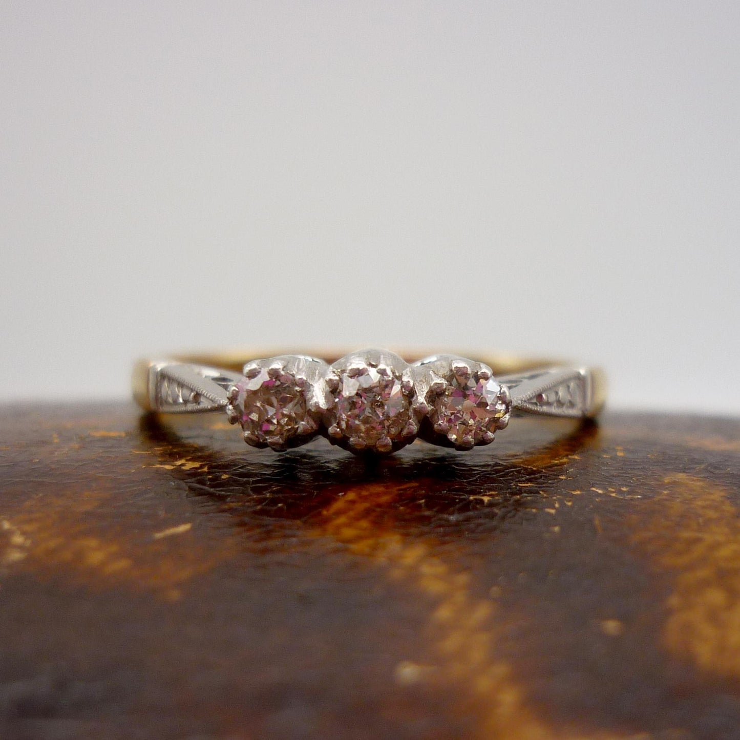 Antique 18k & Platinum Diamond Trilogy Ring Size 7