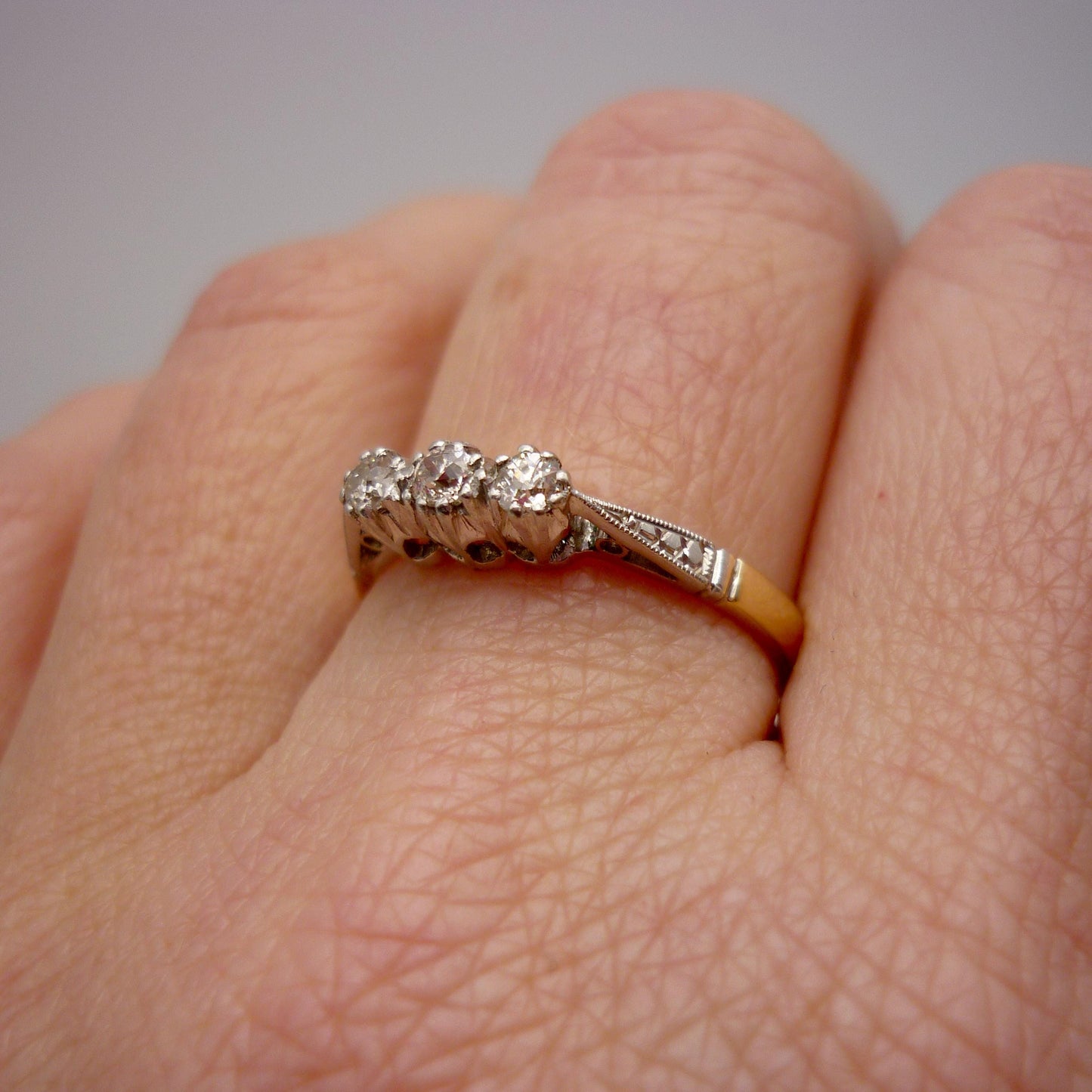 Antique 18k & Platinum Diamond Trilogy Ring Size 7