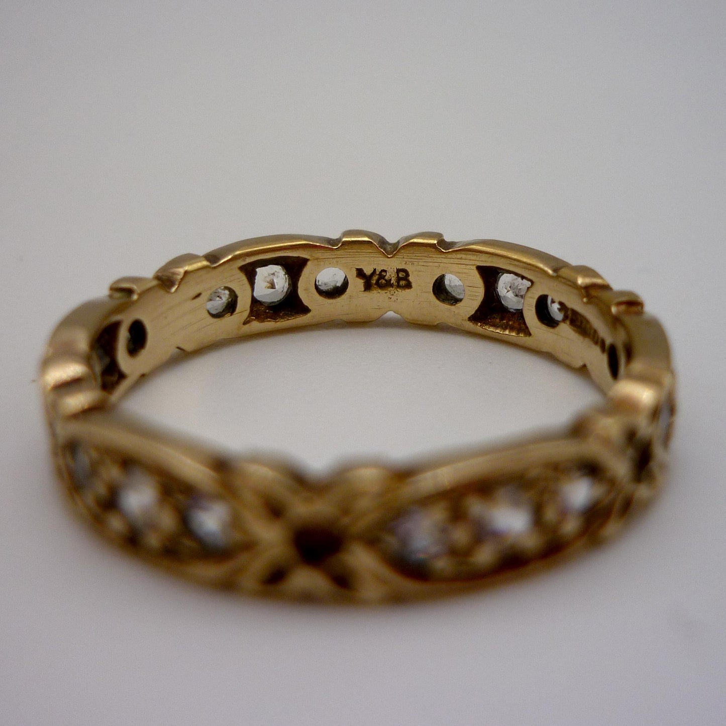 Vintage Gold Diamond Eternity Band, 9k Flower Ring Size 7.75