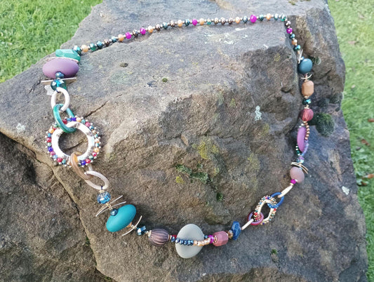 Vintage Colourful Long Beaded Statement Necklace