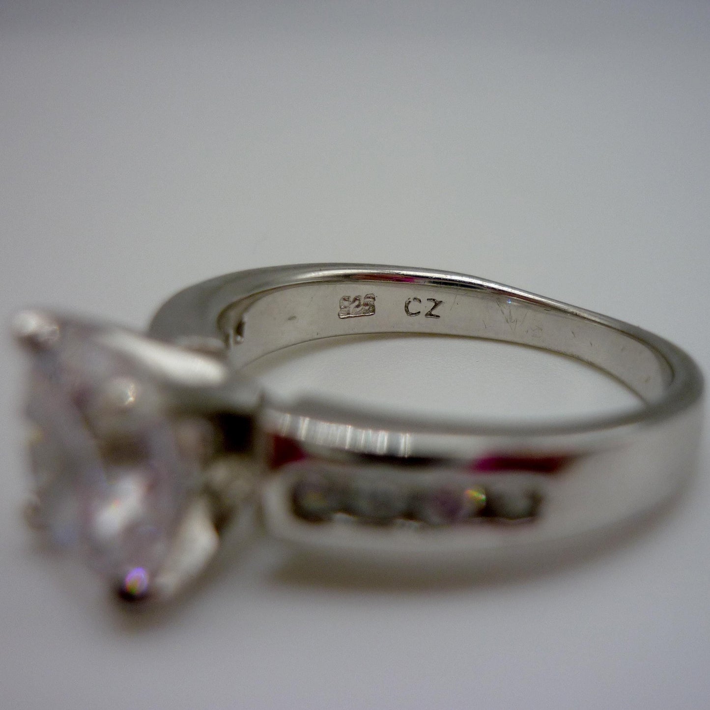 Cubic Zirconia Solitaire Silver Ring Size 6