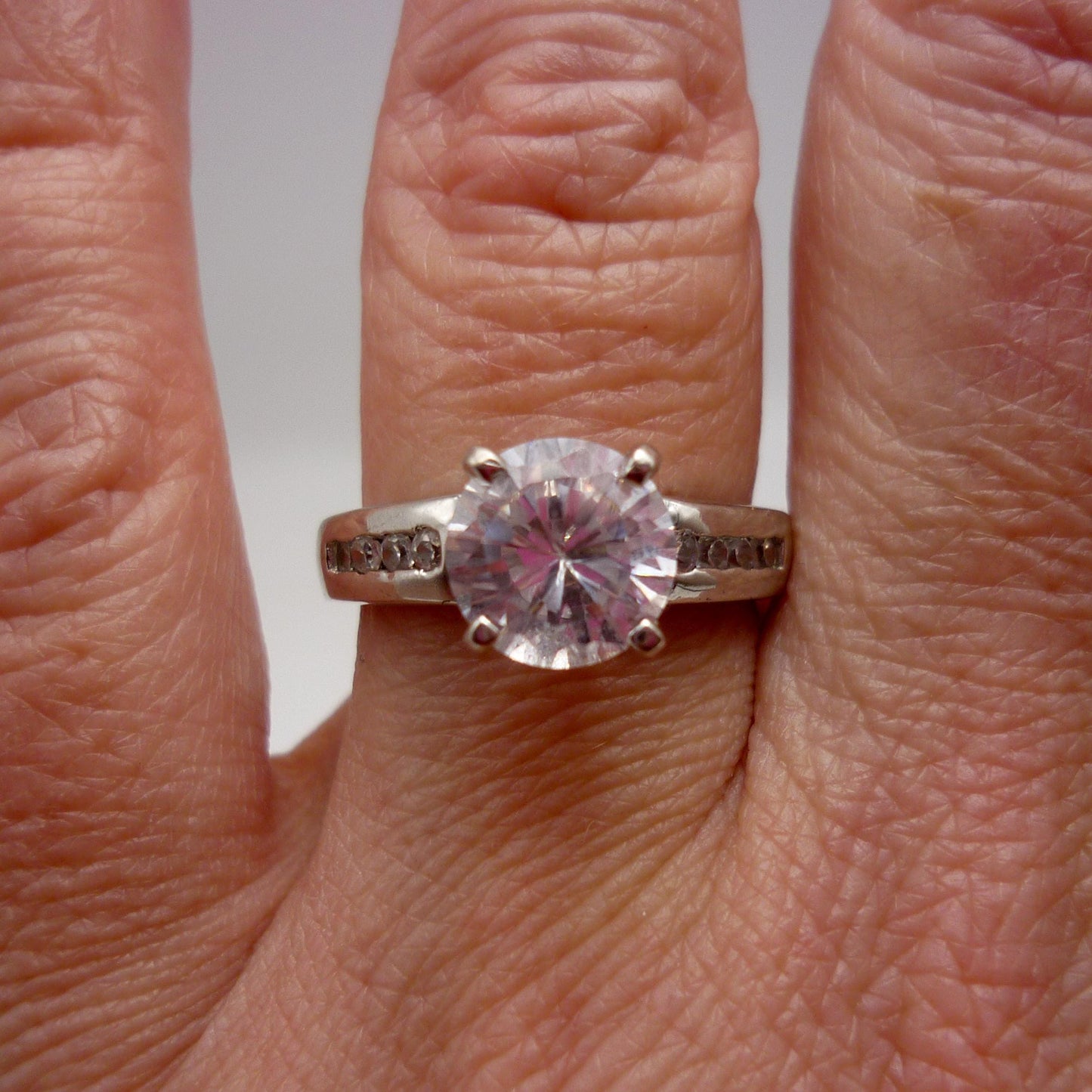 Cubic Zirconia Solitaire Silver Ring Size 6