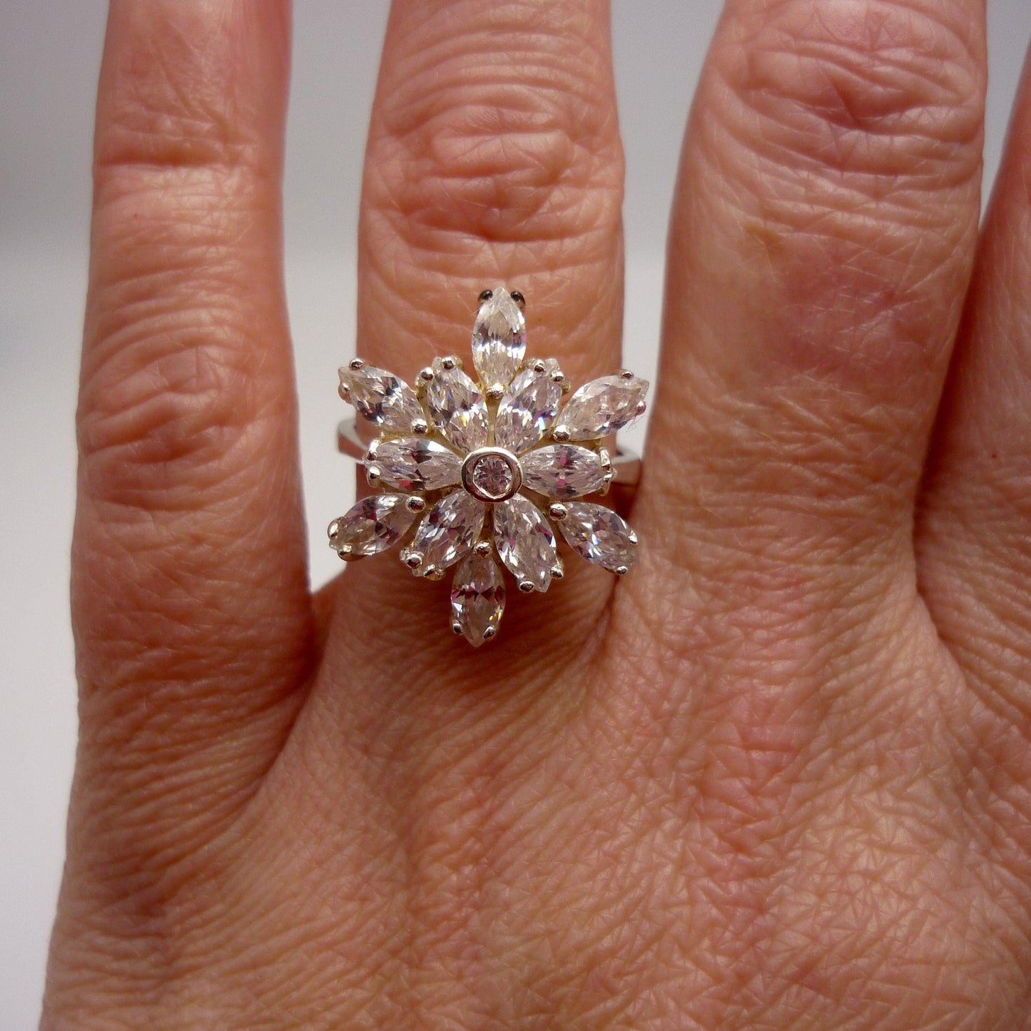 Cubic Zirconia Flower Ring Size 6.75