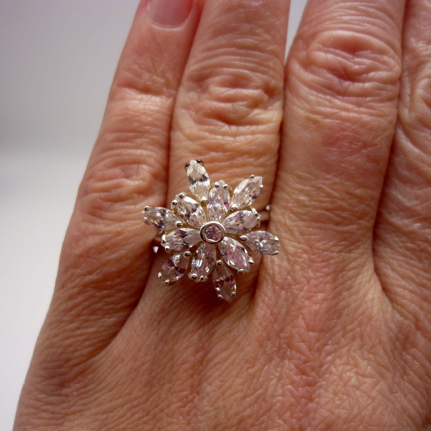 Cubic Zirconia Flower Ring Size 6.75