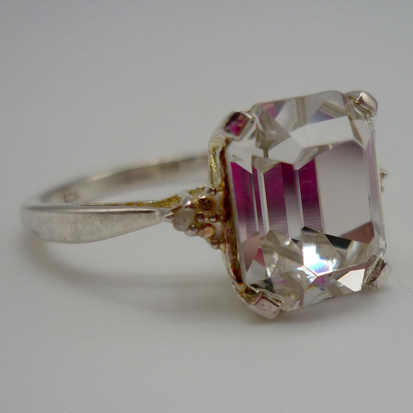 Cubic Zirconia Solitaire Silver Ring Size 6.5, Princess Cut CZ Ring