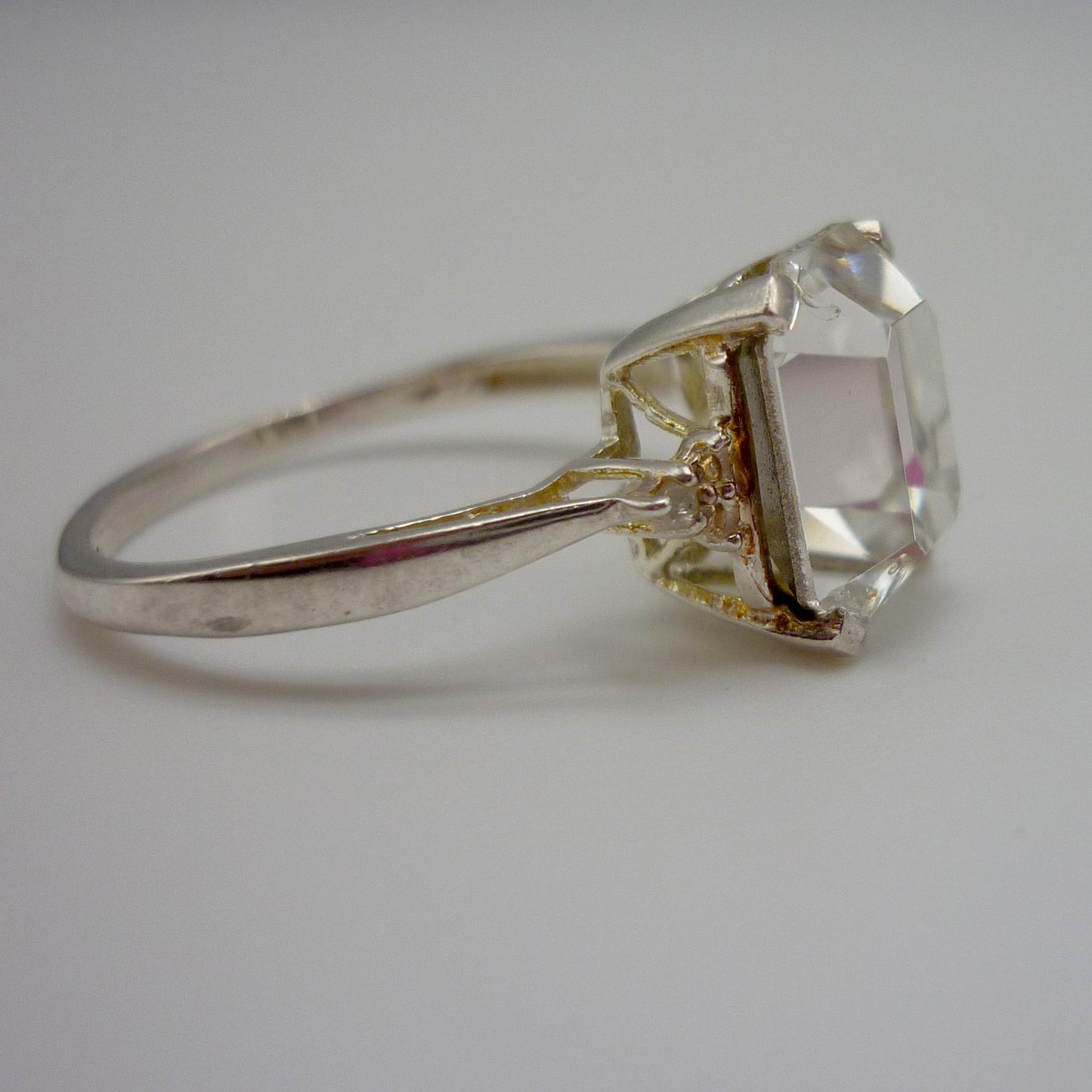 Cubic Zirconia Solitaire Silver Ring Size 6.5, Princess Cut CZ Ring