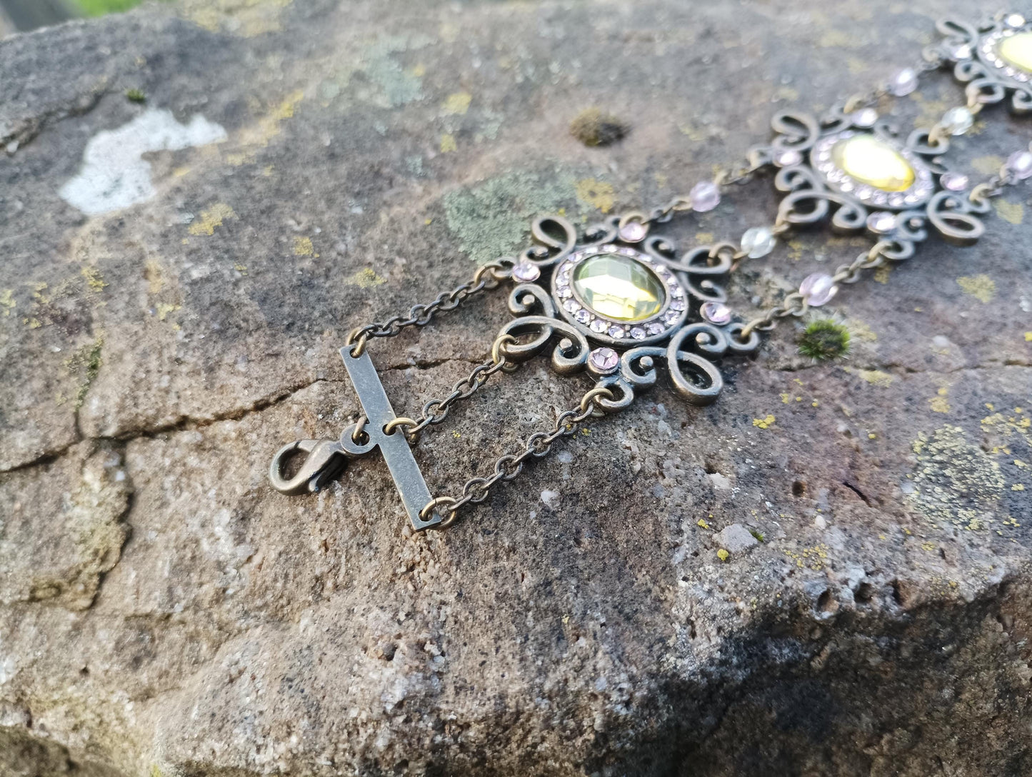 Vintage Victorian Revival Bracelet with Faux Peridot Glass Stones