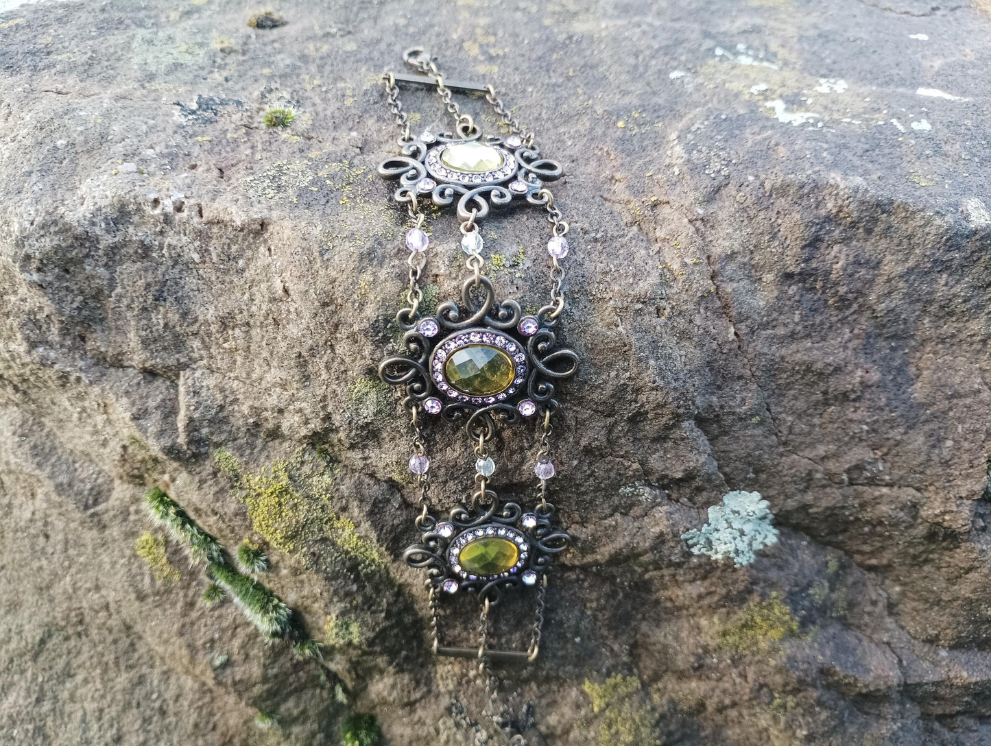 Vintage Victorian Revival Bracelet with Faux Peridot Glass Stones