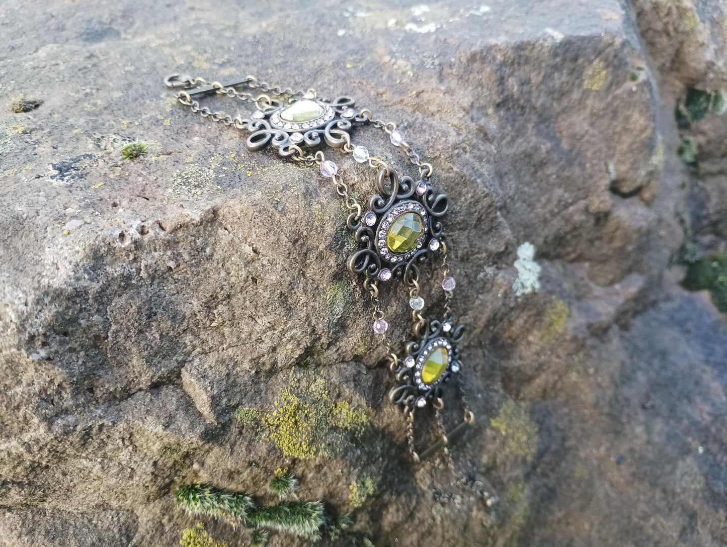 Vintage Victorian Revival Bracelet with Faux Peridot Glass Stones