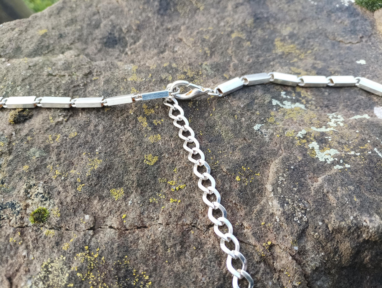 Vintage Long Chunky Silver Tone Rectangular Bar Chain Necklace