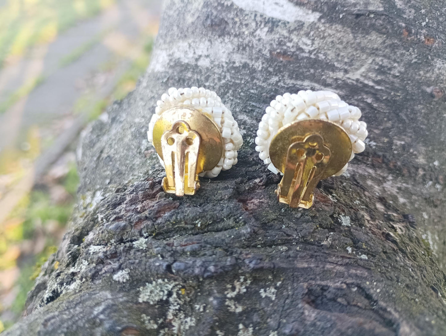 Vintage Faux Seed Pearl Knot Clip On Cluster Earrings