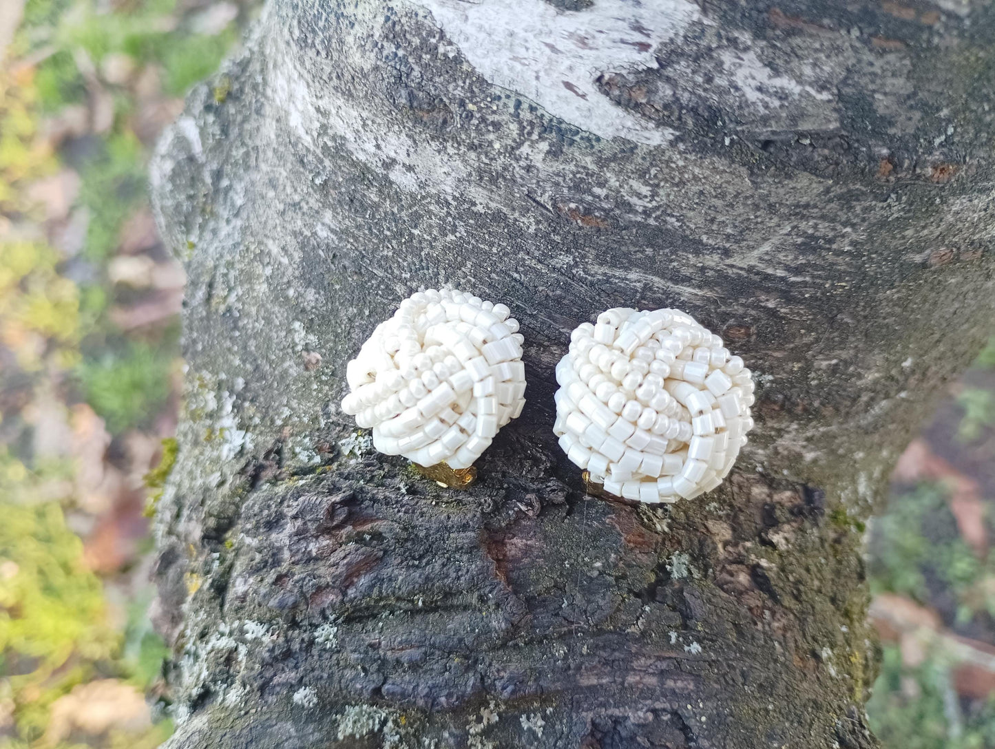 Vintage Faux Seed Pearl Knot Clip On Cluster Earrings