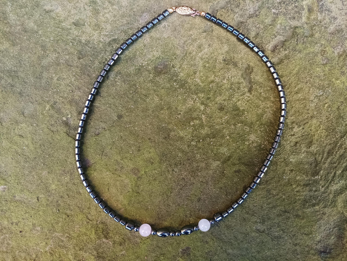 Vintage Hematite and Quartz Beaded Necklace