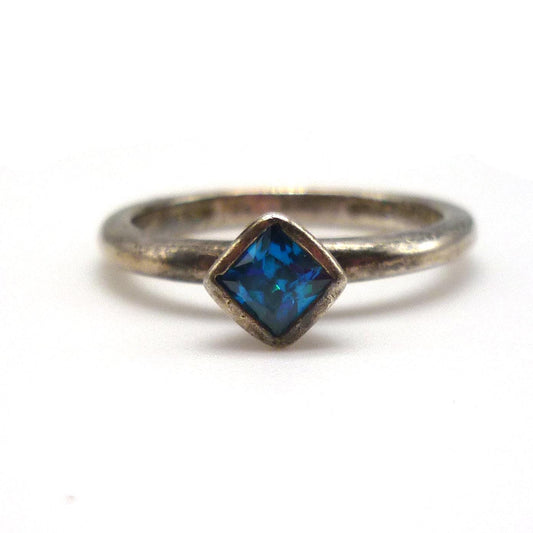 Vintage Silver Ring Set With Small Blue Stone