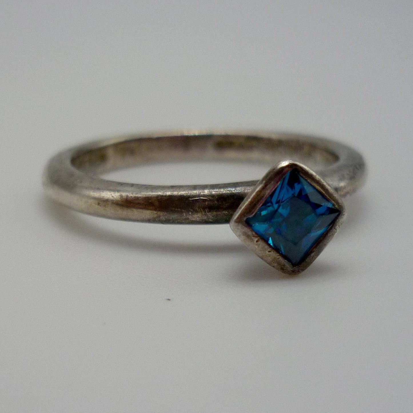Vintage Silver Ring Set With Small Blue Stone