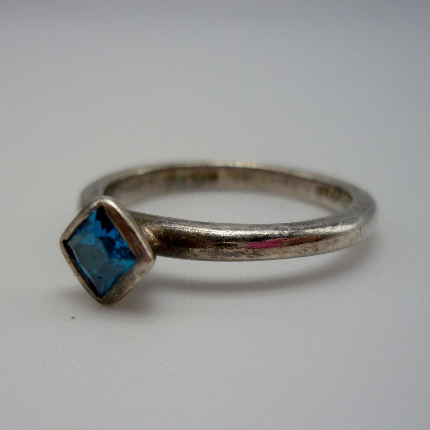 Vintage Silver Ring Set With Small Blue Stone