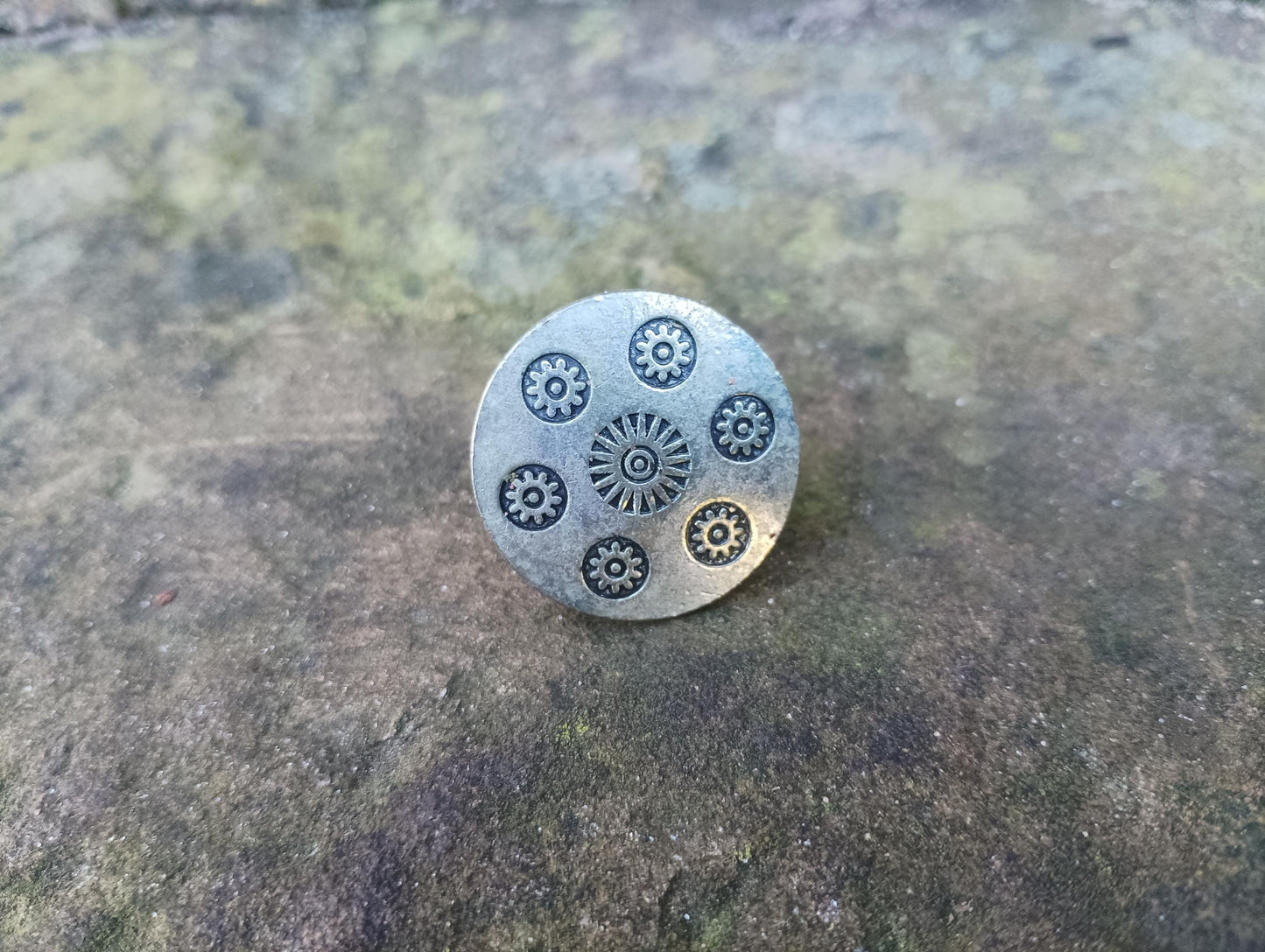 Vintage Costume Disc Ring with Abstract Design, Onesize Fits All