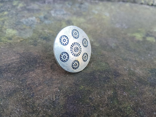 Vintage Costume Disc Ring with Abstract Design, Onesize Fits All