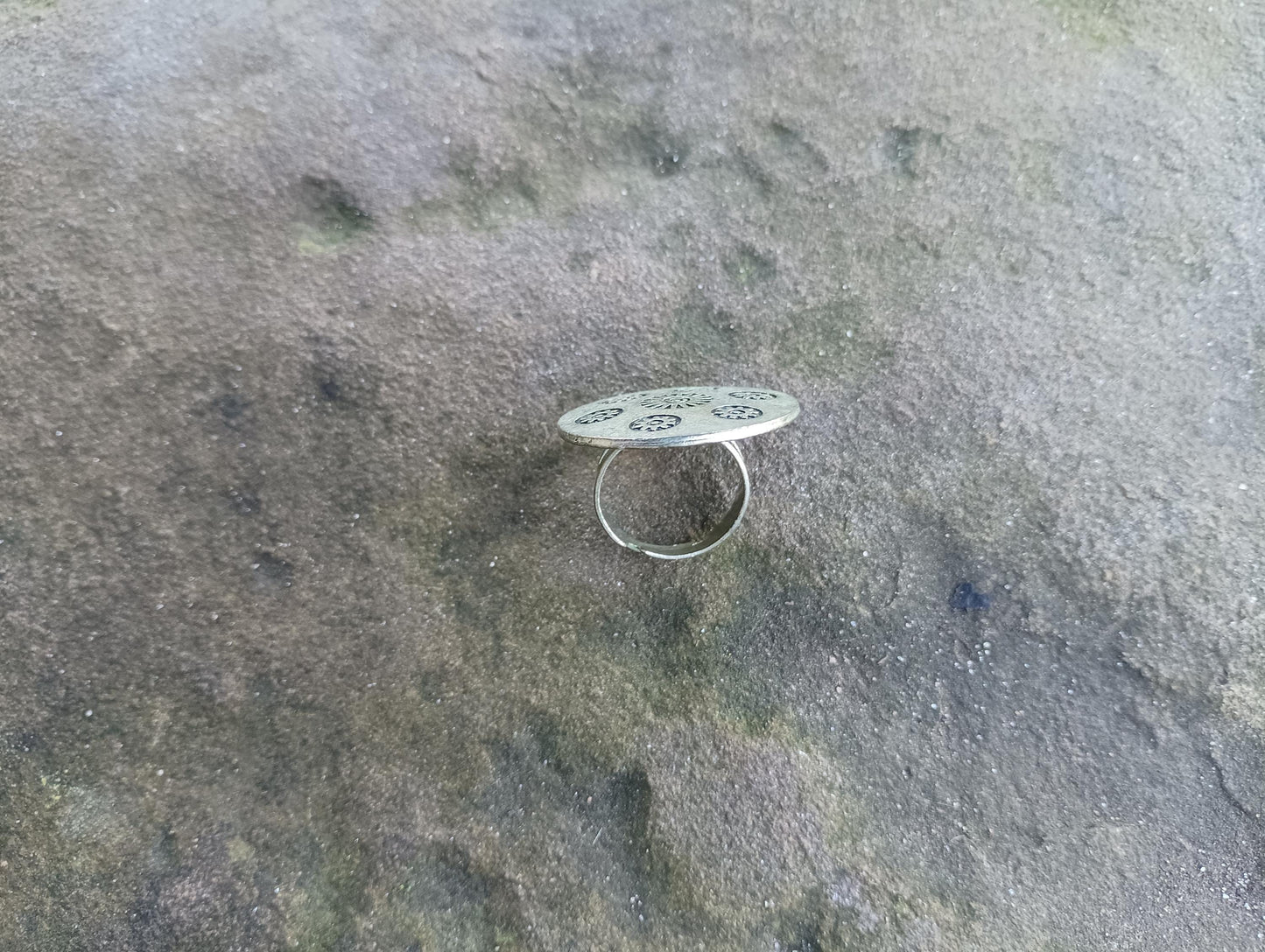 Vintage Costume Disc Ring with Abstract Design, Onesize Fits All