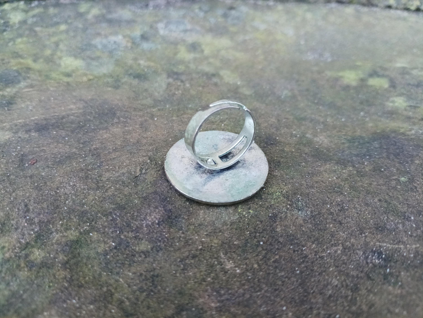 Vintage Costume Disc Ring with Abstract Design, Onesize Fits All