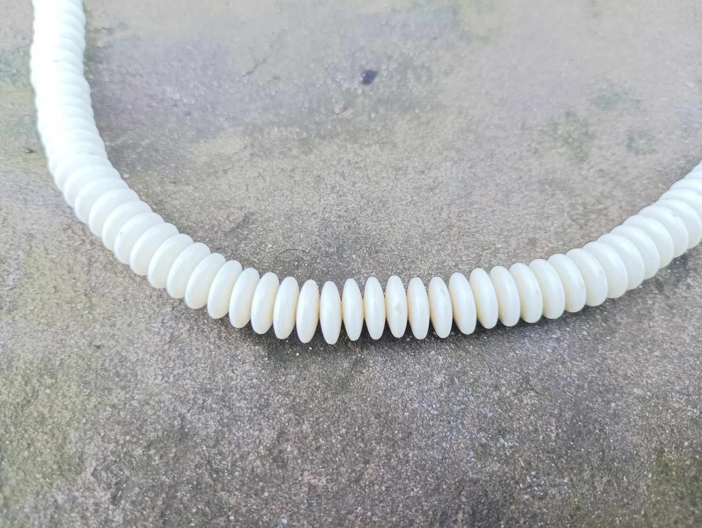 Vintage Faux Ivory Plastic Heishi Bead Necklace