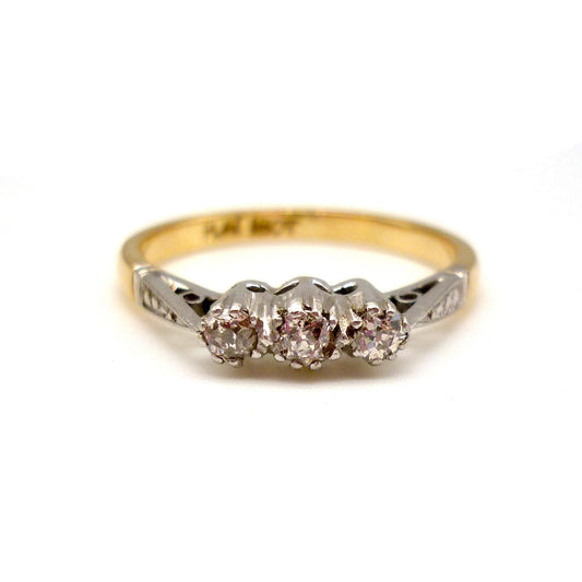 Antique 18k & Platinum Diamond Trilogy Ring Size 7