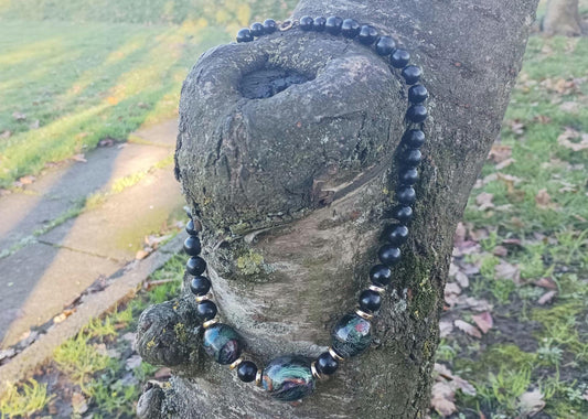 Antique 1940s Black Bead Necklace