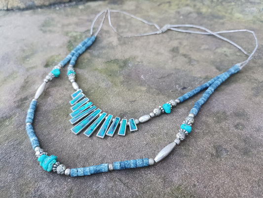 Vintage Southwestern Faux Silver & Turquoise Bead Necklace