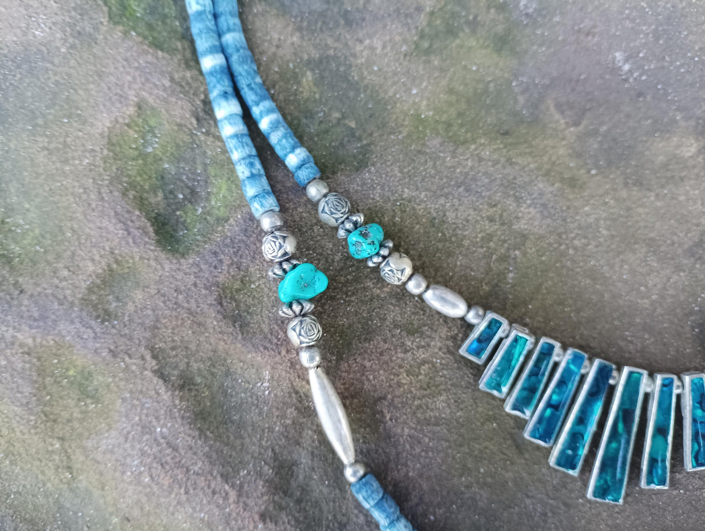Vintage Southwestern Faux Silver & Turquoise Bead Necklace