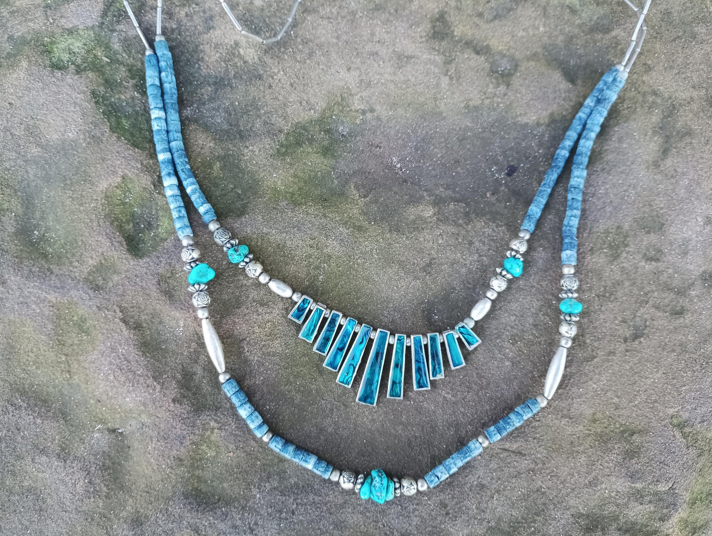 Vintage Southwestern Faux Silver & Turquoise Bead Necklace