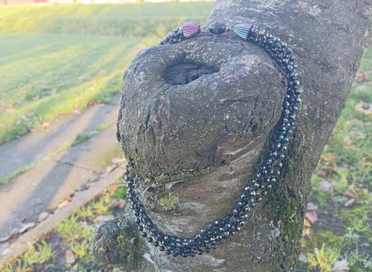 Vintage 1950s/1960s Black Plastic Multi Strand Bead Cocktail Necklace with Aurora Borealis Shimmer