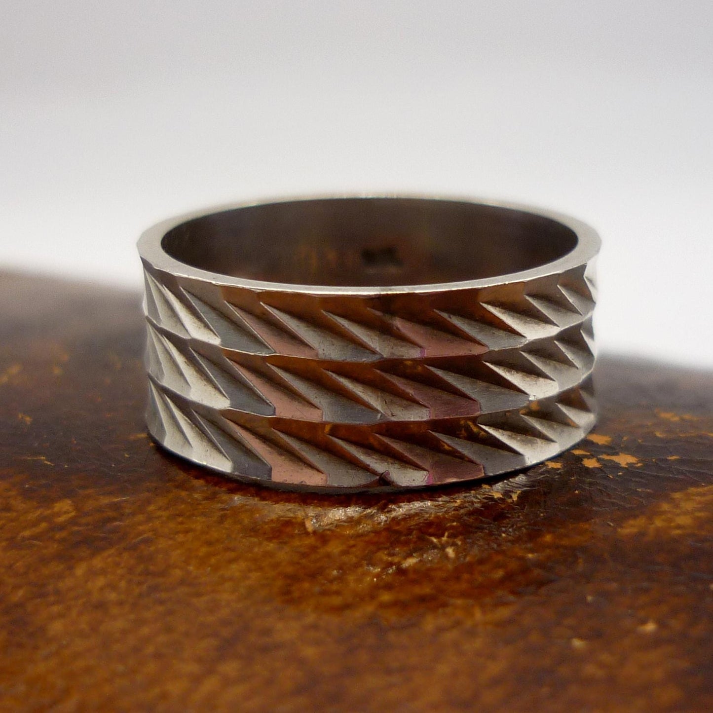 Vintage Wide Silver Ring Size 6.25, Textured Patterned Band