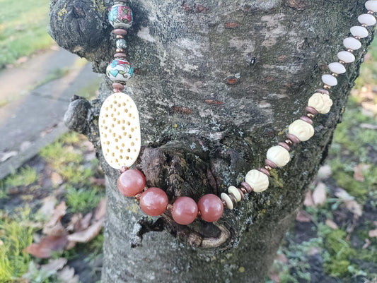 Vintage 1970s/1980s Artisanal Handmade Unsymmetrical Beaded Statement Necklace