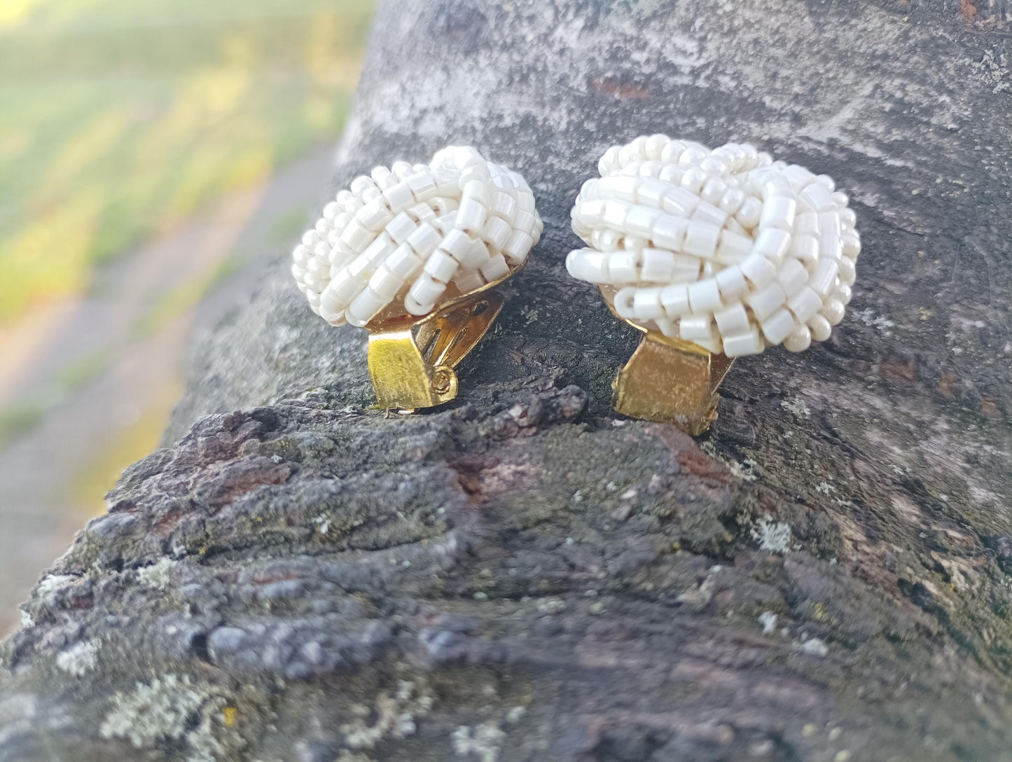 Vintage Faux Seed Pearl Knot Clip On Cluster Earrings