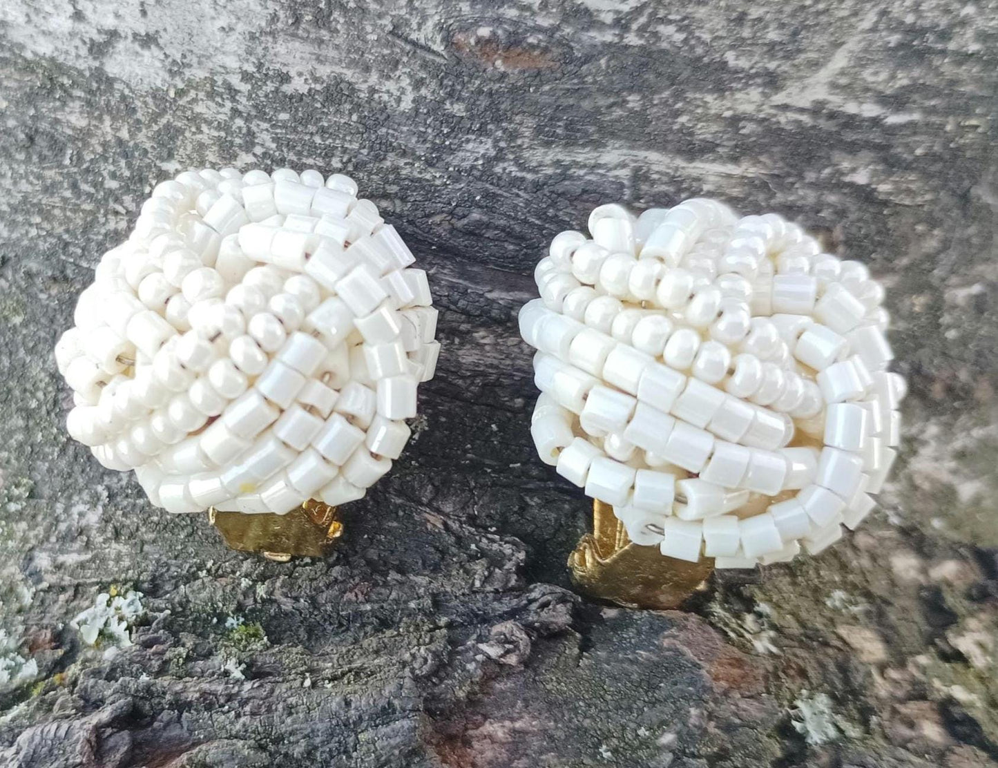 Vintage Faux Seed Pearl Knot Clip On Cluster Earrings