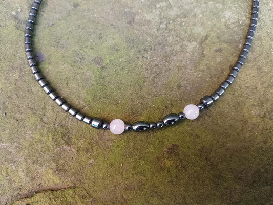 Vintage Hematite and Quartz Beaded Necklace