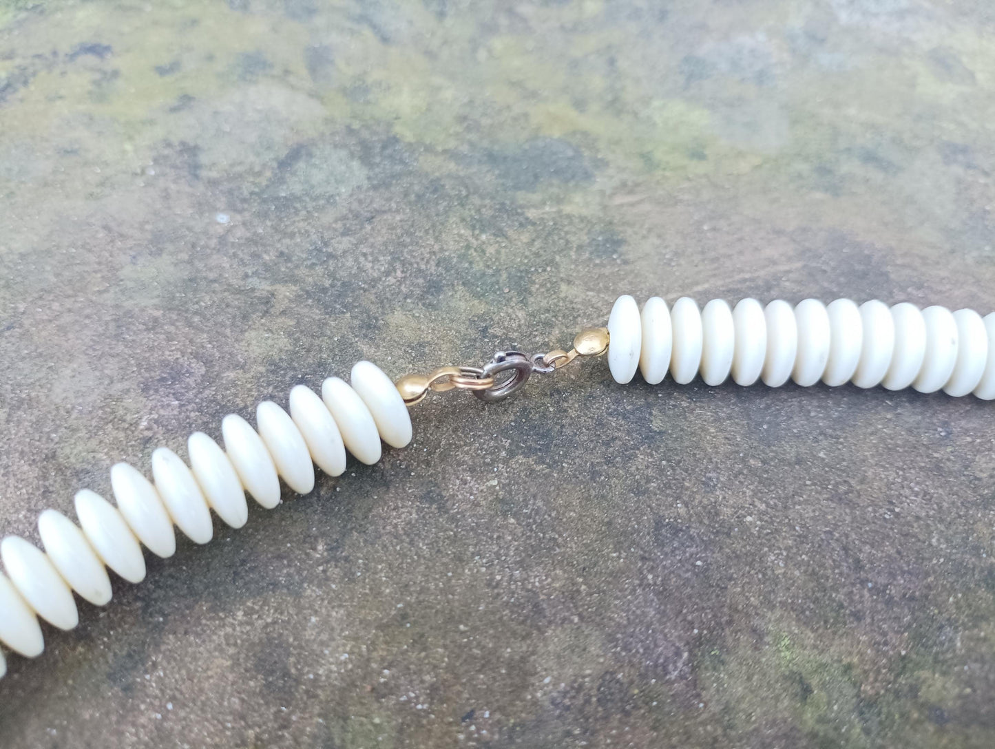 Vintage Faux Ivory Plastic Heishi Bead Necklace