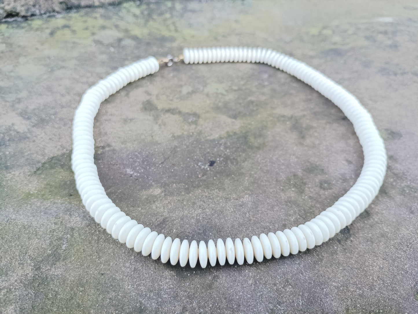 Vintage Faux Ivory Plastic Heishi Bead Necklace