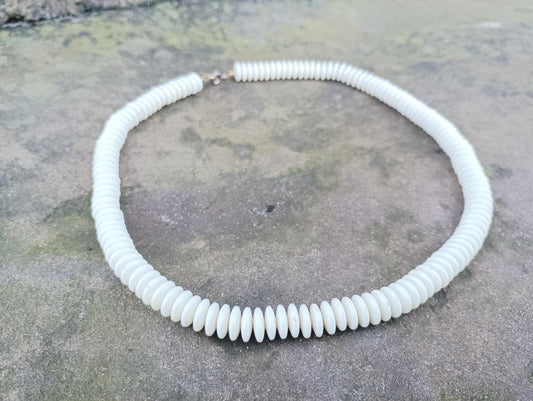 Vintage Faux Ivory Plastic Heishi Bead Necklace