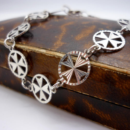 Vintage 925 Silver Maltese Cross Chain Bracelet