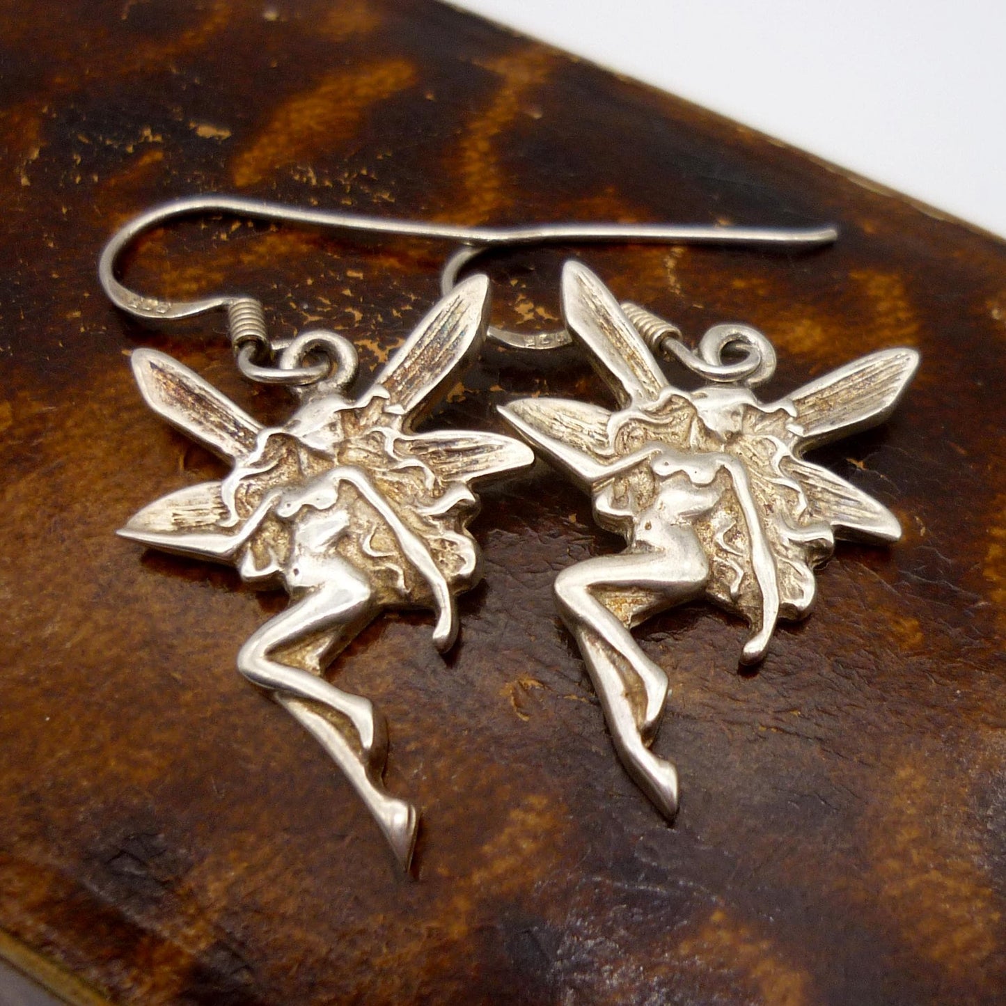 Vintage Sterling Silver Fairy Dangle  Earrings