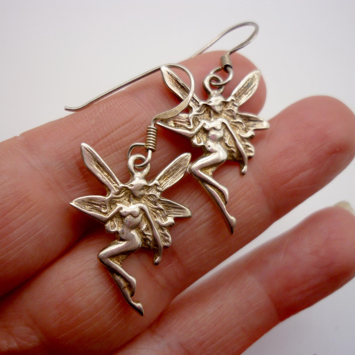 Vintage Sterling Silver Fairy Dangle  Earrings
