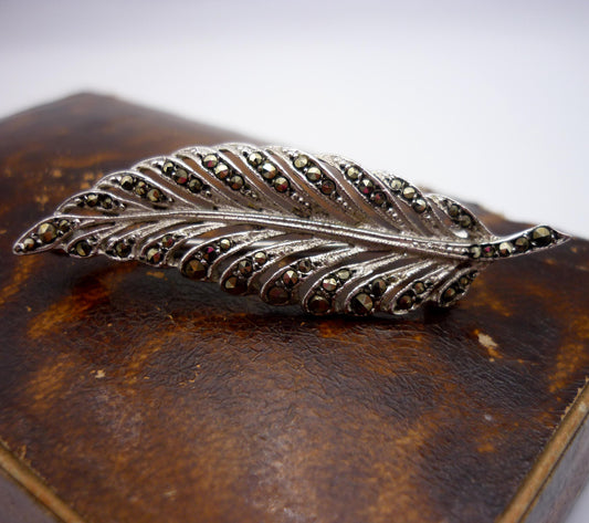 Silver & Marcasite Leaf Brooch