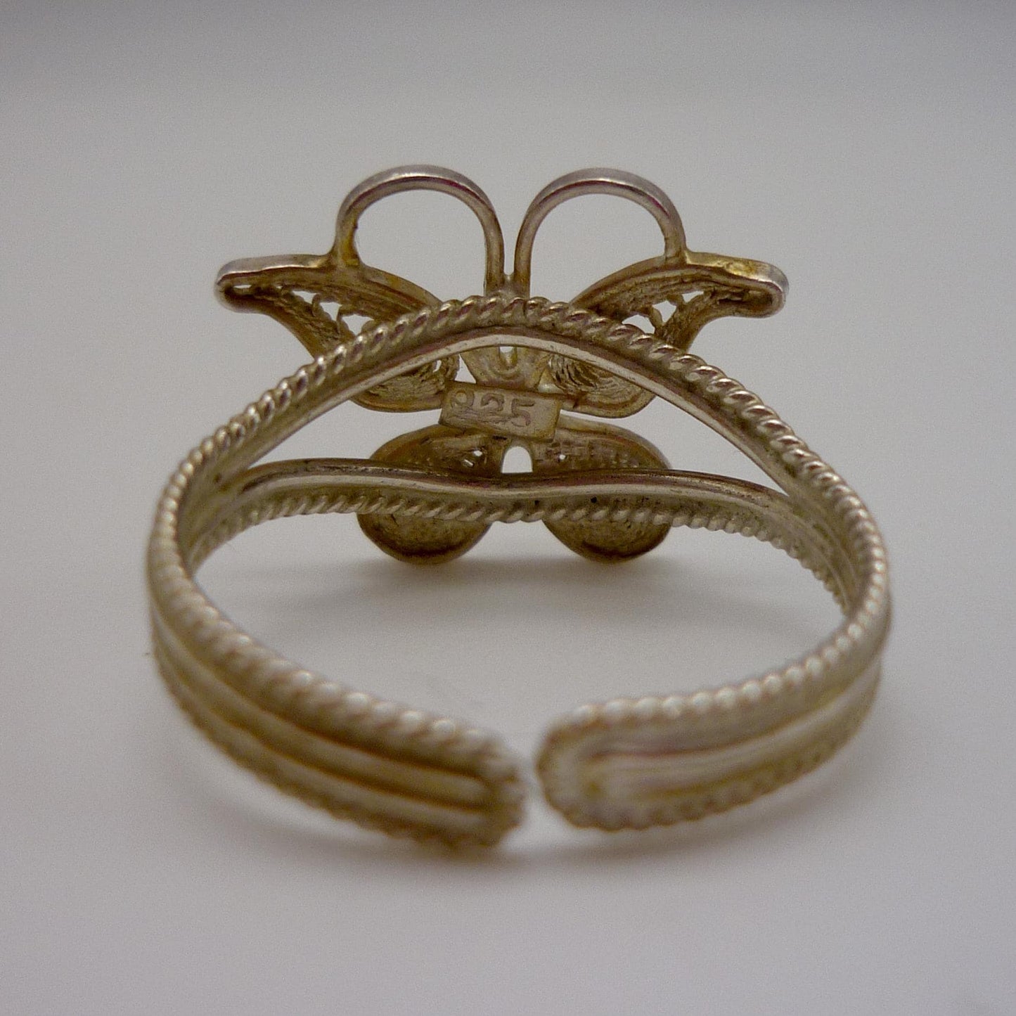 Vintage Sterling Silver Filigree Butterfly Ring, Adjustable Band