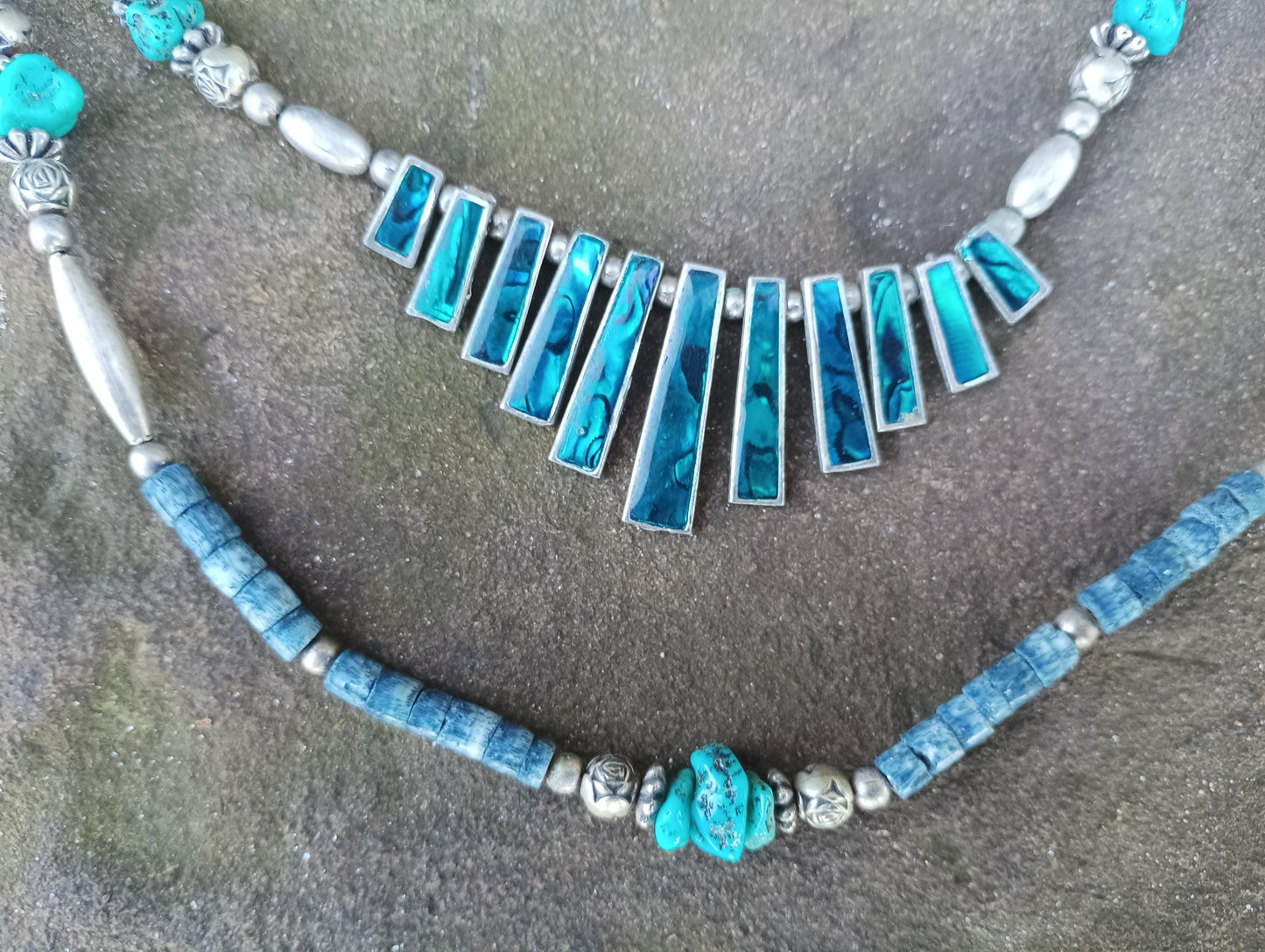 Vintage Southwestern Faux Silver & Turquoise Bead Necklace