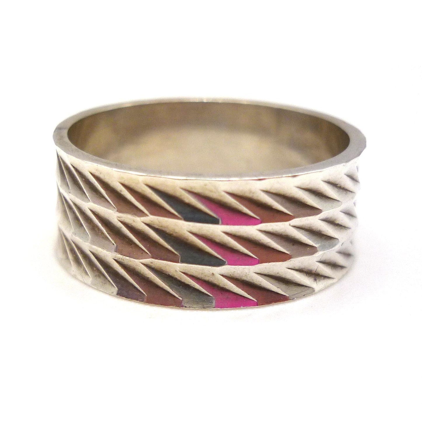 Vintage Wide Silver Ring Size 6.25, Textured Patterned Band