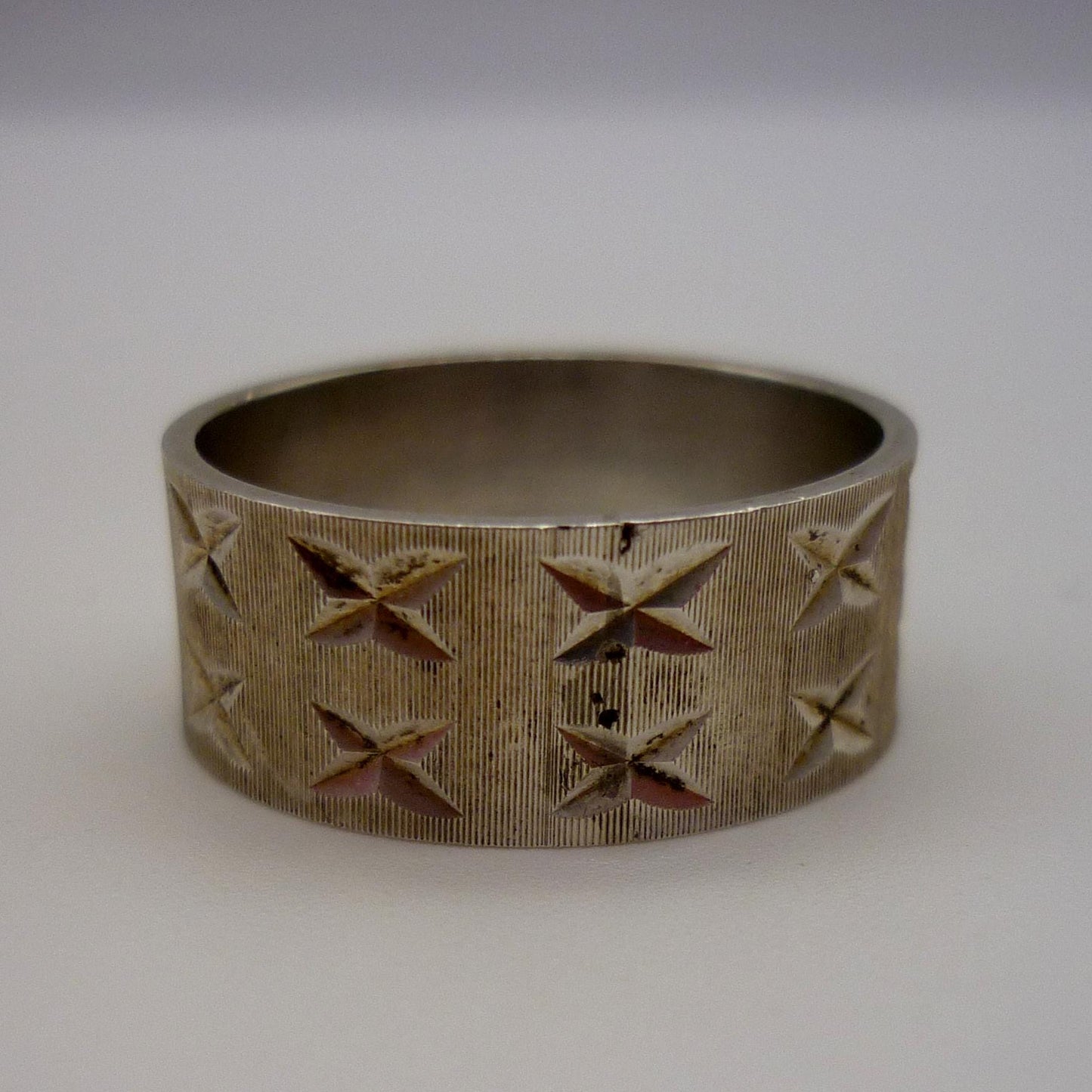 Vintage Silver Ring with Double X Pattern, Wide Sterling Band Size 6