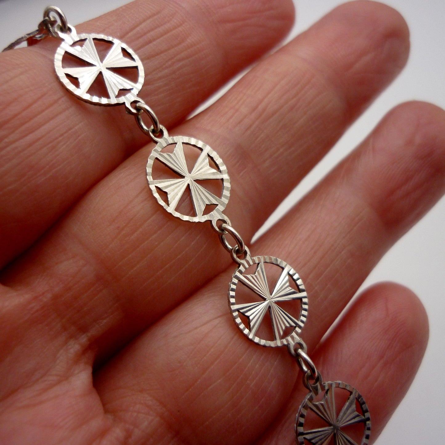 Vintage 925 Silver Maltese Cross Chain Bracelet