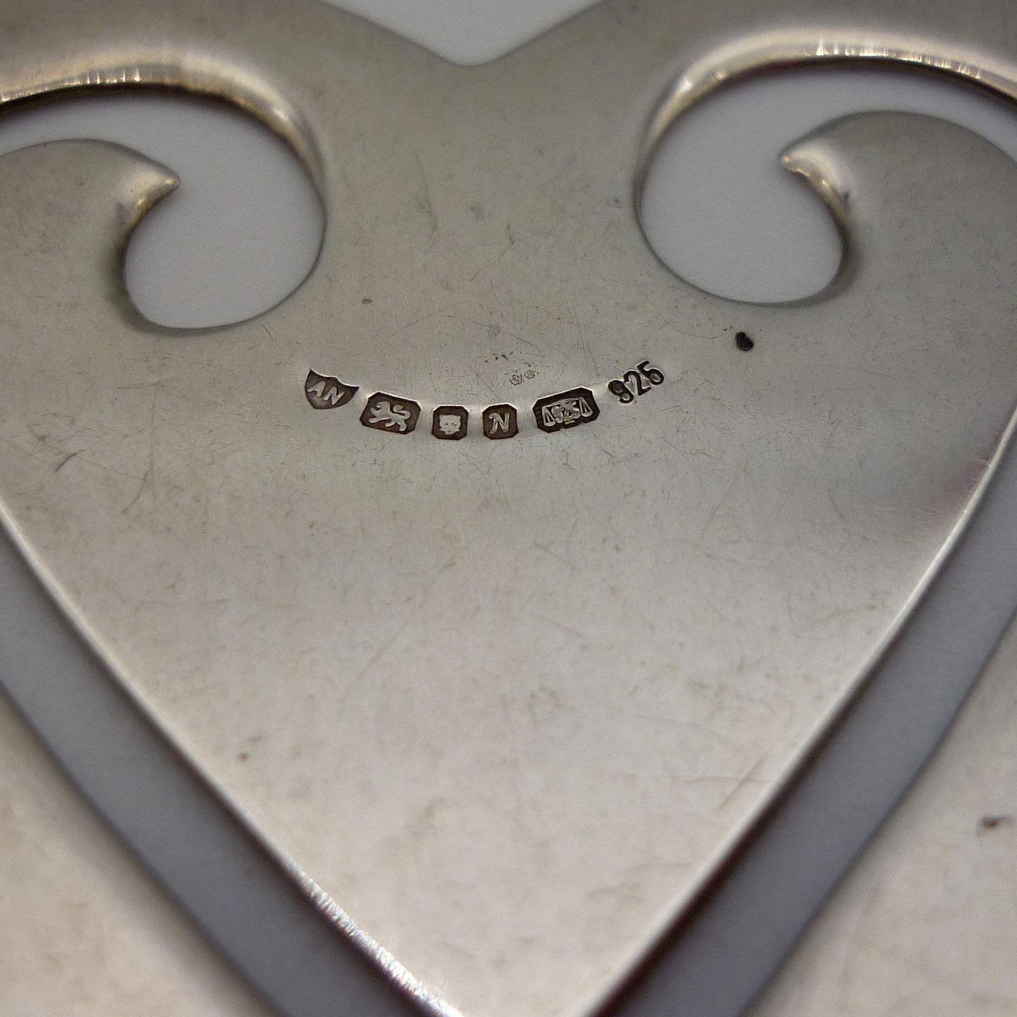 Vintage Sterling Silver Heart Bookmark, Embossed Victorian Style Floral Pattern