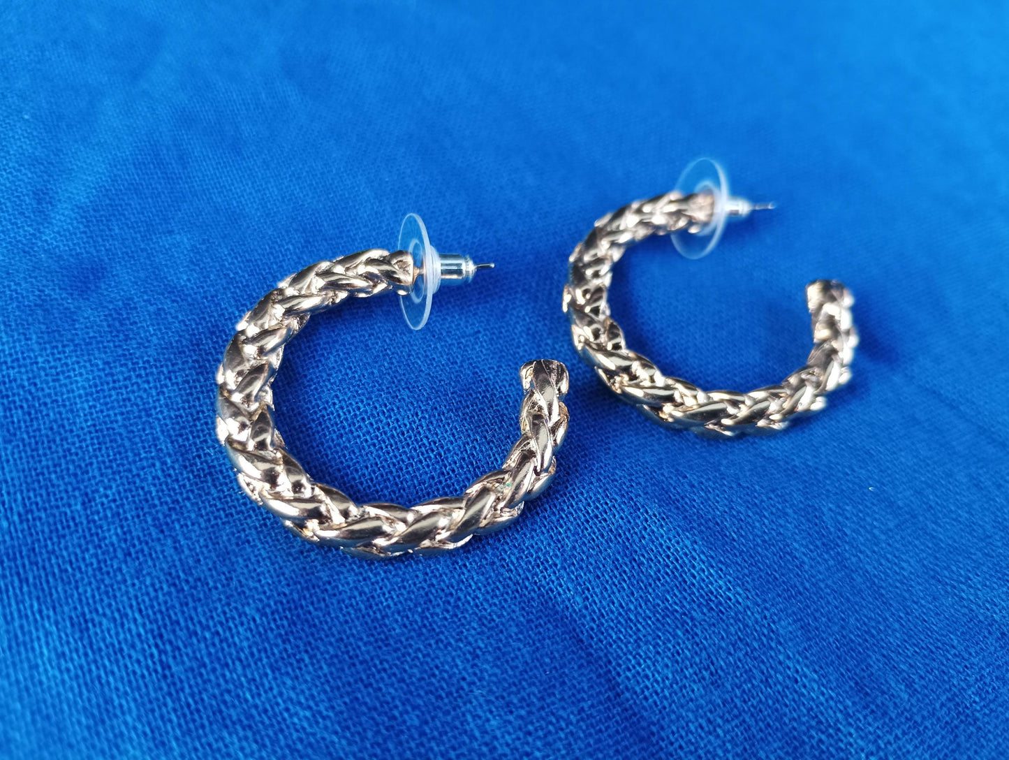 Vintage Gold Plated Braid Hoop Earrings